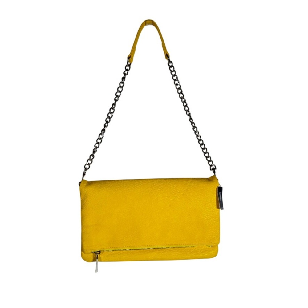 Express Neon Yellow Foldover Clutch Chain Strap Shoulder‎ Bag Festival
